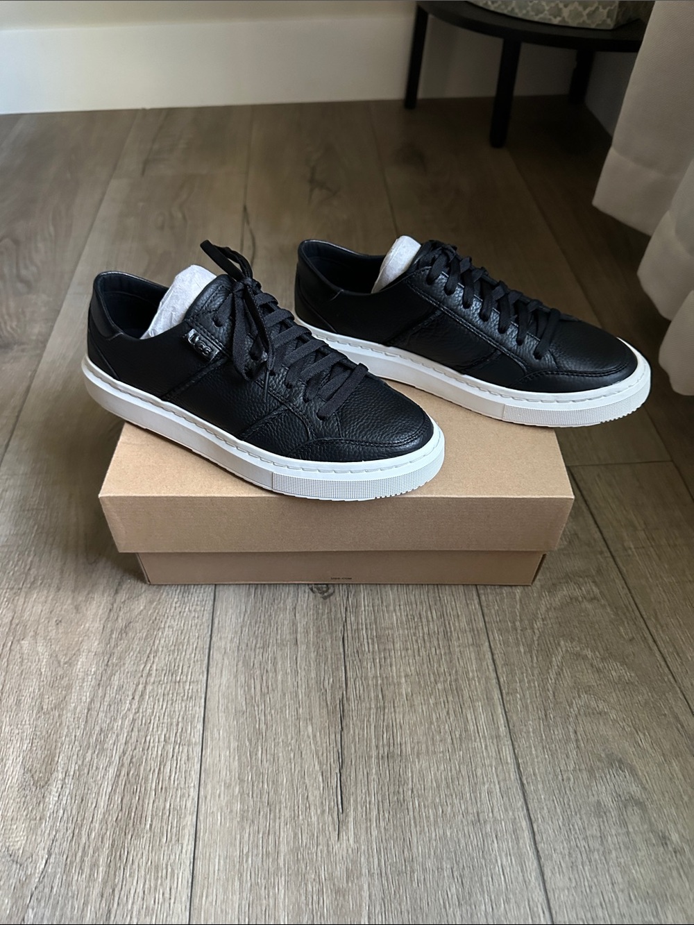UGG Black Leather Low-Top Sneakers with White Sole